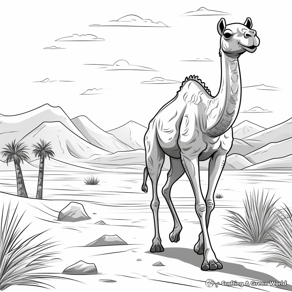Kid-Friendly Cartoon Camel in the Desert Coloring Pages 3