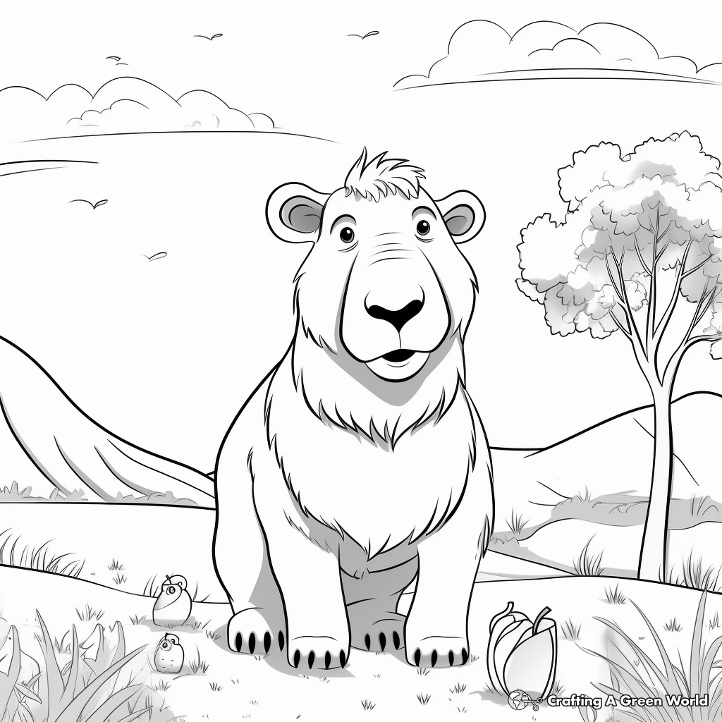 Kid-Friendly Cartoon Capybara Coloring Pages 4