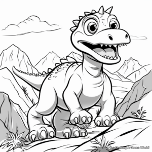 Kid-Friendly Cartoon Dinosaur and Volcano Coloring Pages 4