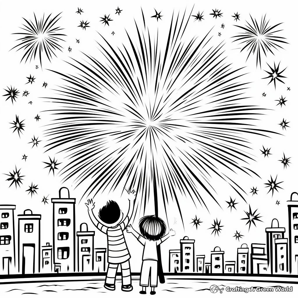 Kid-Friendly Cartoon Fireworks Coloring Pages 2