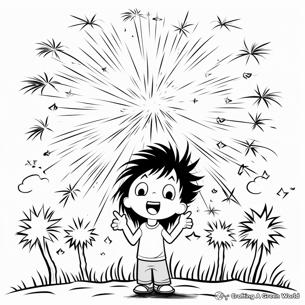 Kid-Friendly Cartoon Fireworks Coloring Pages 3