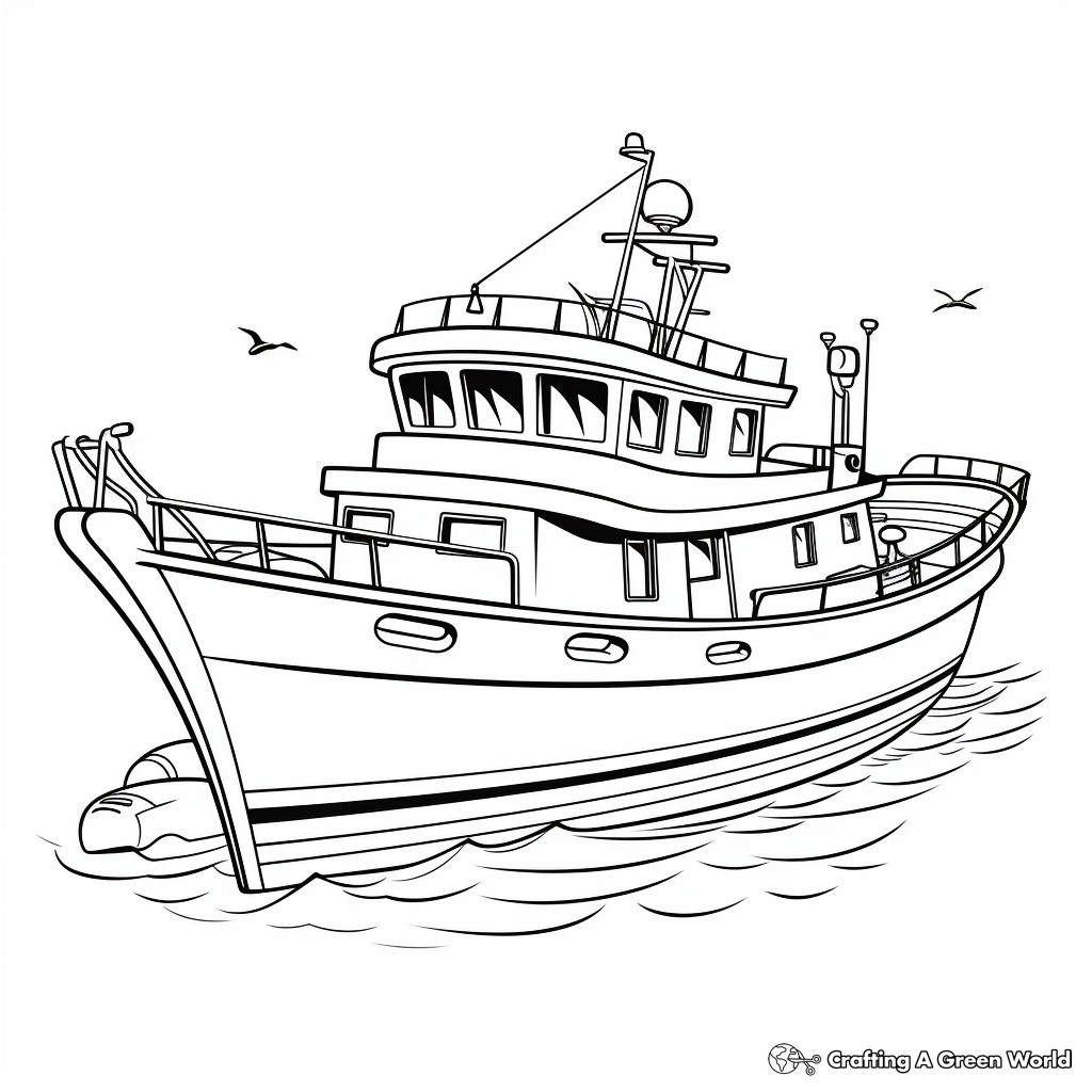 Kid-Friendly Cartoon Fishing Boat Coloring Pages 1