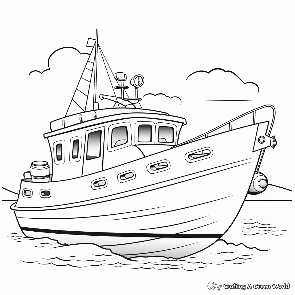 Kid-Friendly Cartoon Fishing Boat Coloring Pages 3