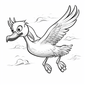 Kid-Friendly Cartoon Flamingo in Flight Coloring Pages 1