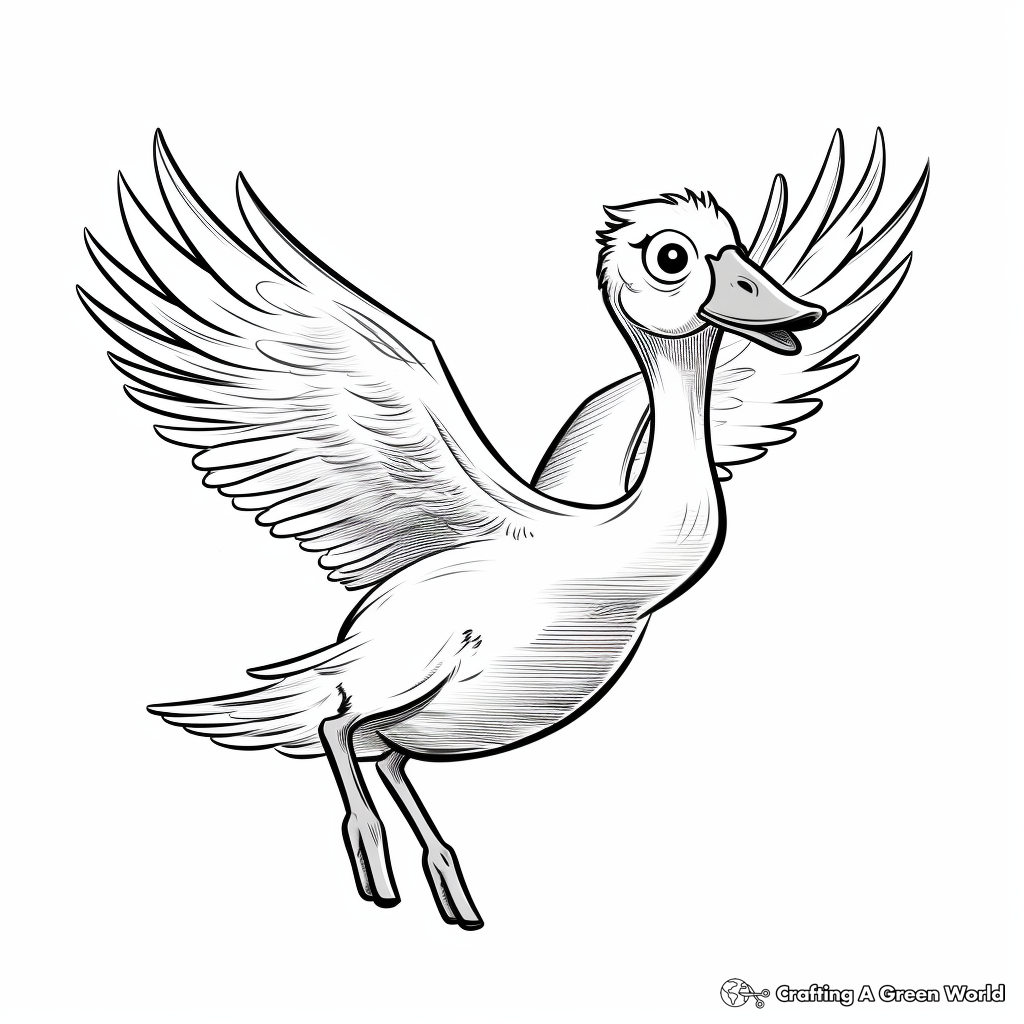 Kid-Friendly Cartoon Flamingo in Flight Coloring Pages 2
