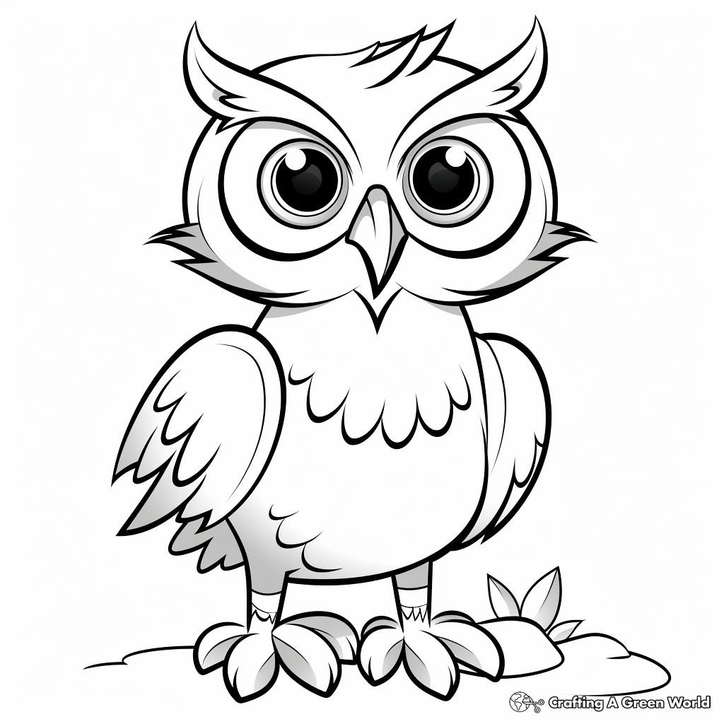 Kid-Friendly Cartoon Great Horned Owl Coloring Pages 3