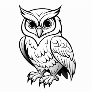 Kid-Friendly Cartoon Great Horned Owl Coloring Pages 4
