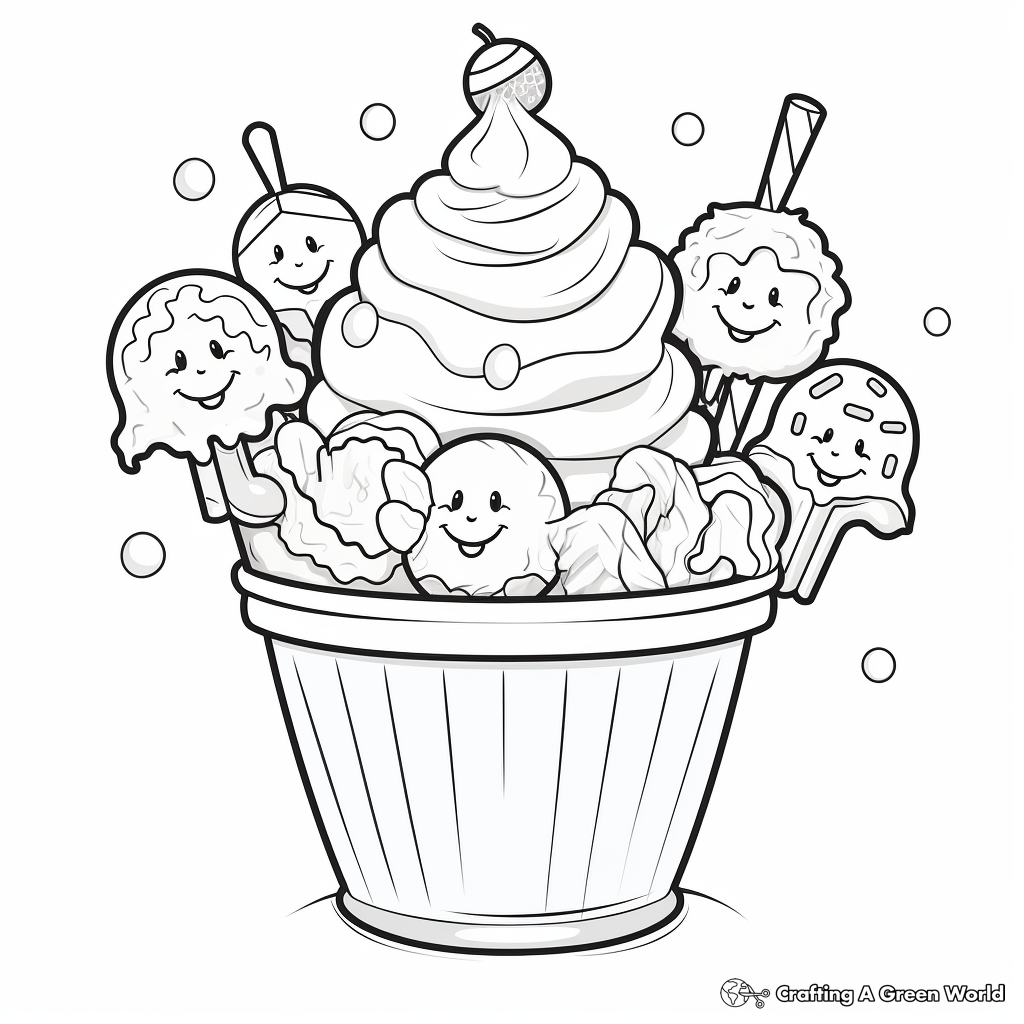 Kid-Friendly Cartoon Ice Cream Sundae Coloring Pages 2