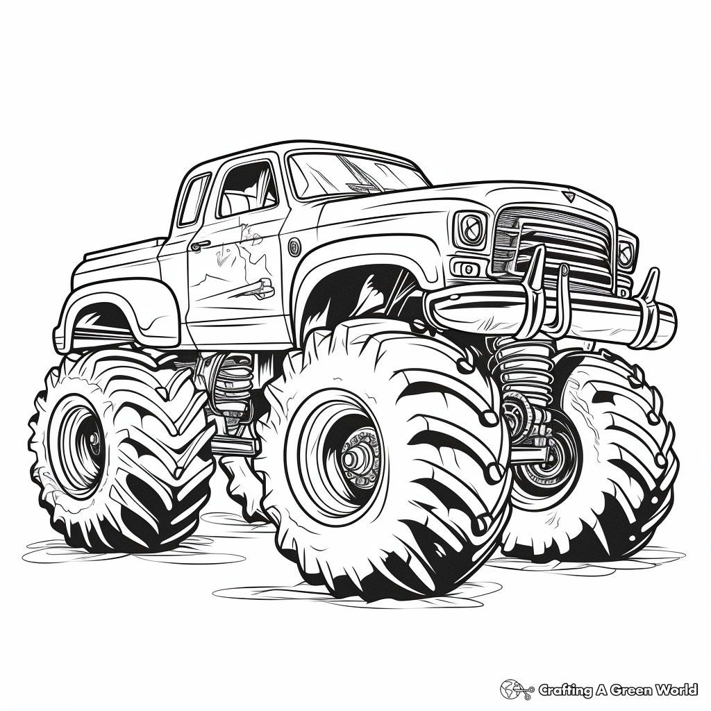 Kid-Friendly Cartoon Monster Truck Coloring Pages 1