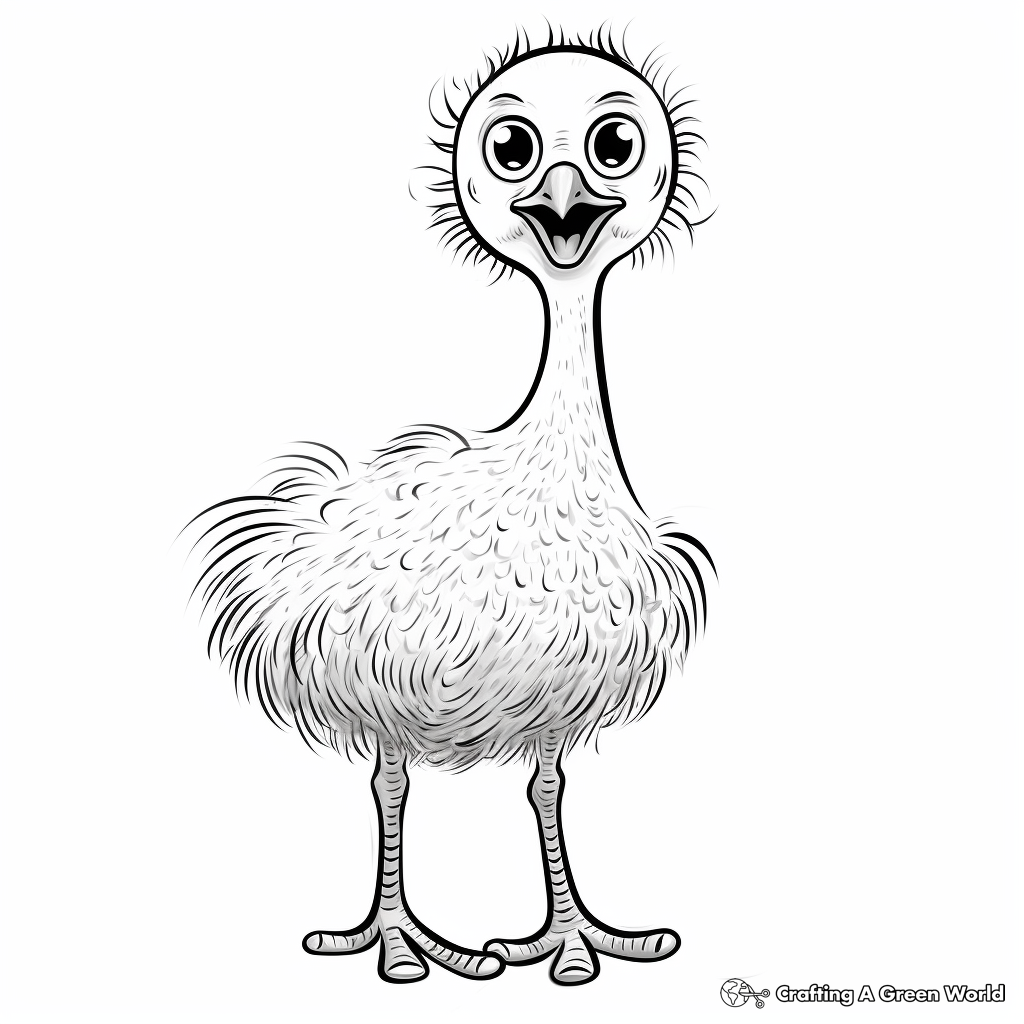 Kid-Friendly Cartoon Ostrich Coloring Pages 2