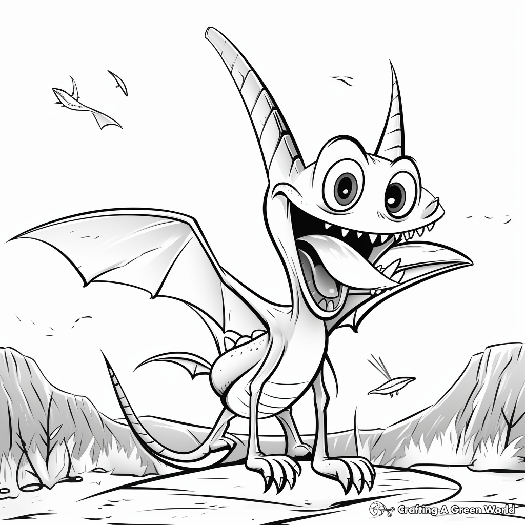 Kid-Friendly Cartoon Pteranodon Coloring Pages 2