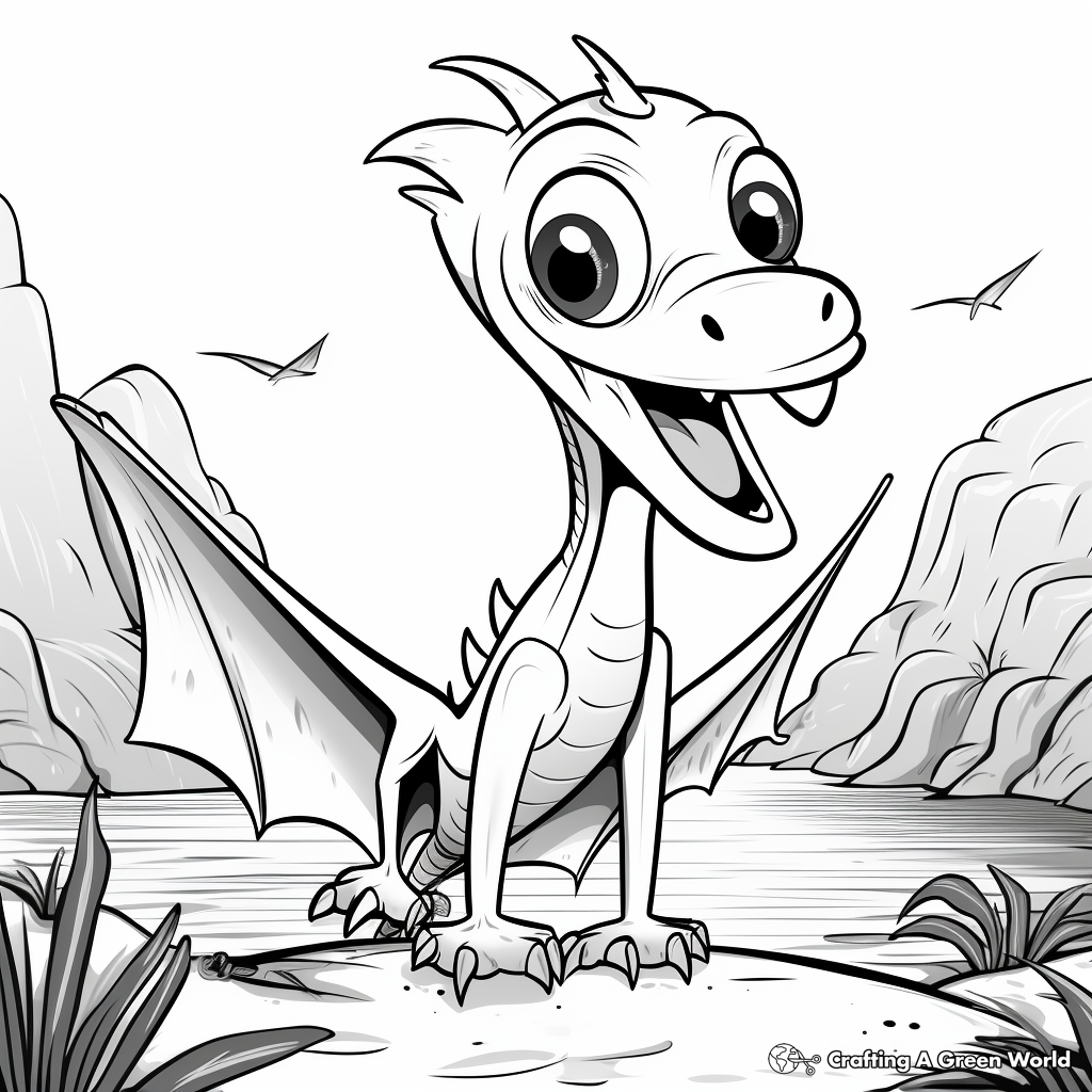 Kid-Friendly Cartoon Pteranodon Coloring Pages 3