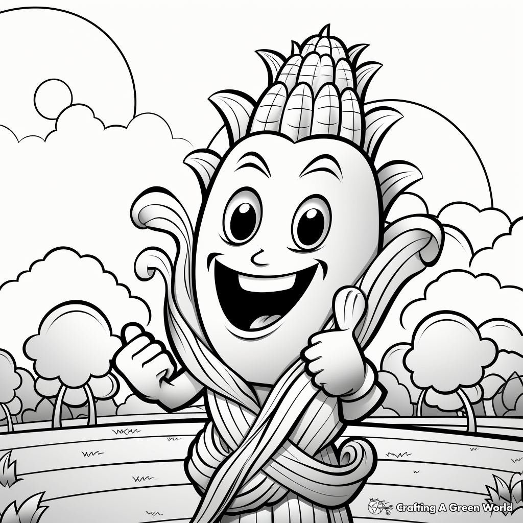 Kid-Friendly Cartoon Rainbow Corn Coloring Pages 1