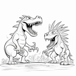 Kid-friendly Cartoon Spinosaurus and T-Rex Coloring Pages 2