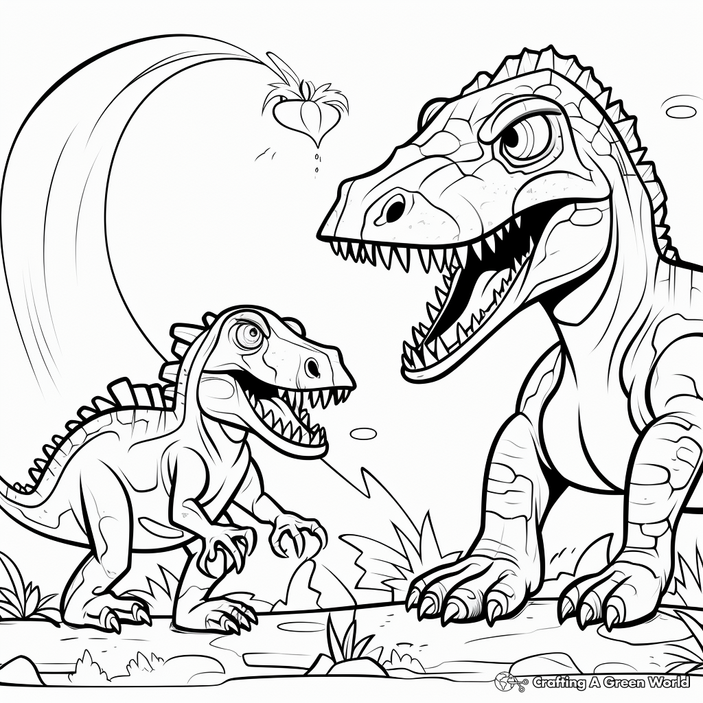 Kid-friendly Cartoon Spinosaurus and T-Rex Coloring Pages 3