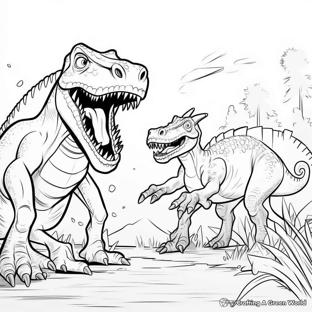 Kid-friendly Cartoon Spinosaurus and T-Rex Coloring Pages 4