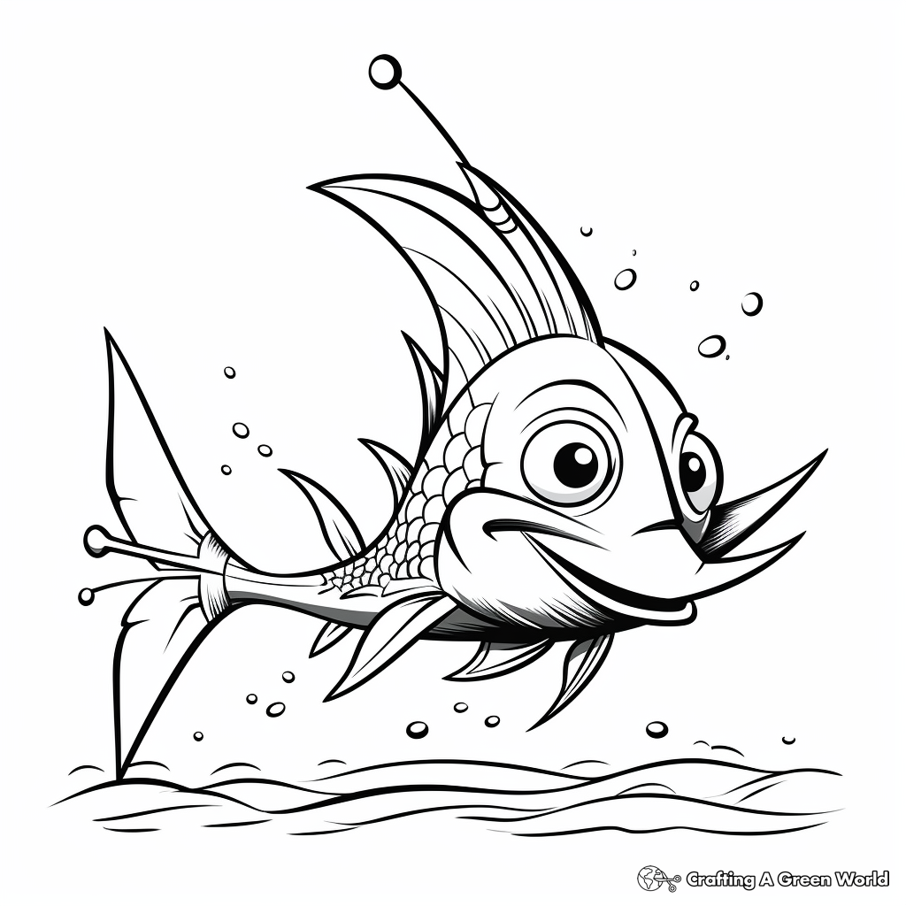Kid-Friendly Cartoon Swordfish Coloring Pages 3