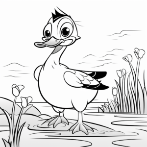 Kid-Friendly Cartoon Wood Duck Coloring Pages 2