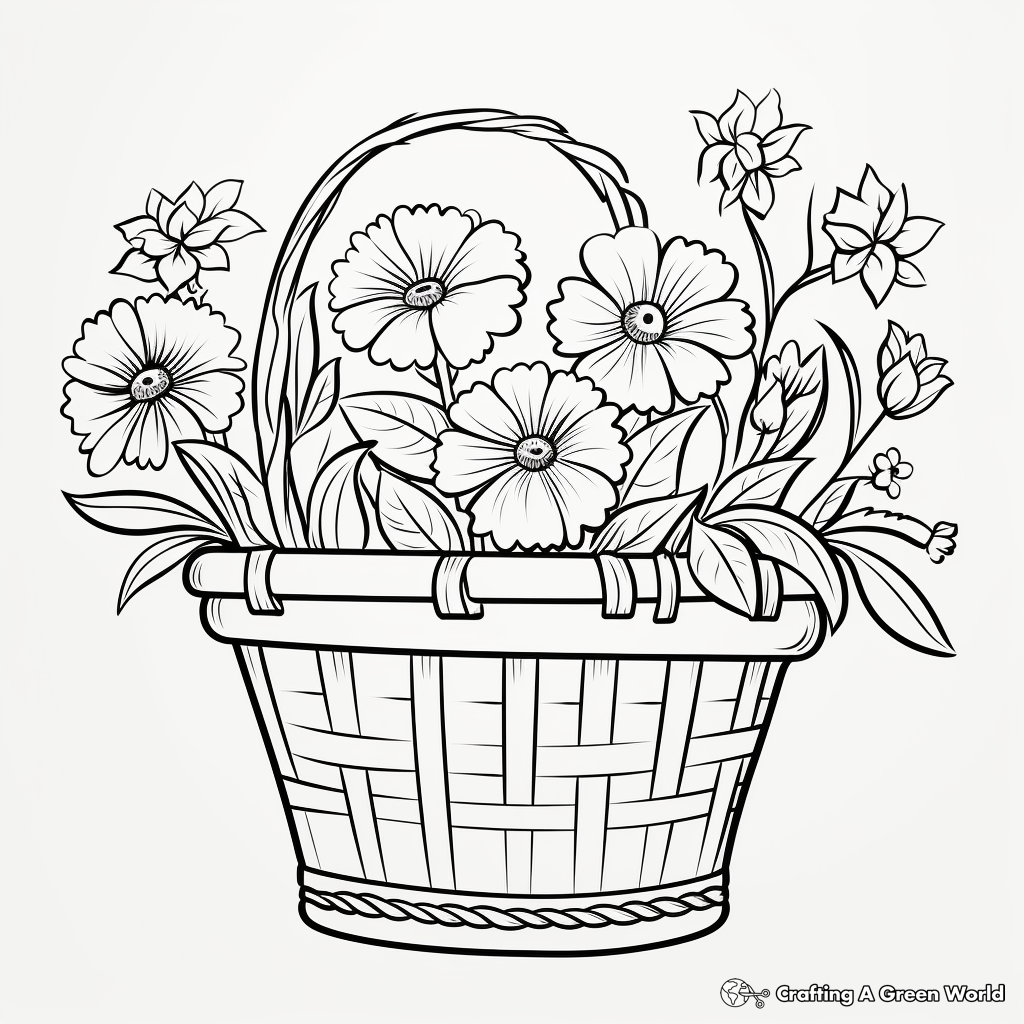 Kid-Friendly Daisies in Basket Coloring Pages 1