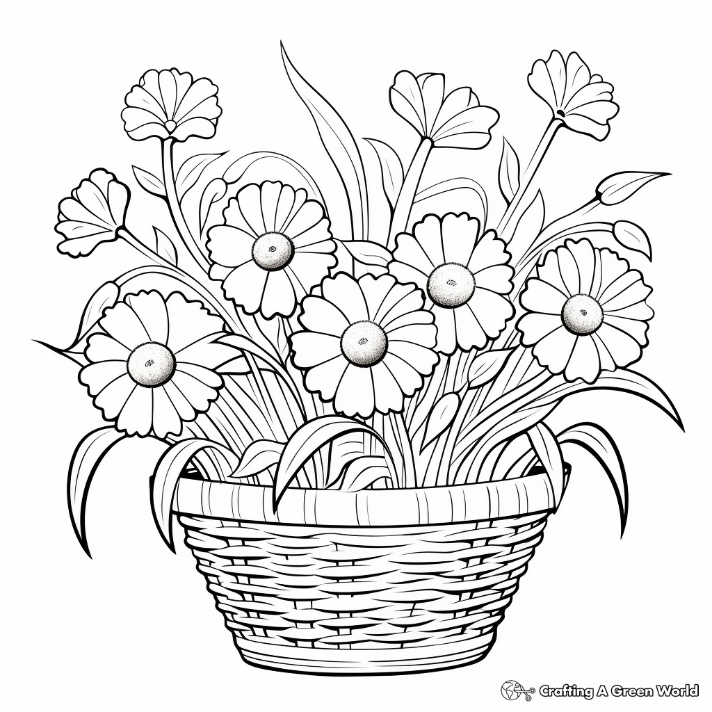 Kid-Friendly Daisies in Basket Coloring Pages 4