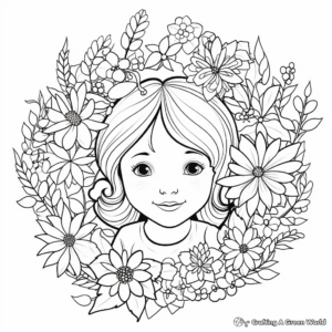 Kid-Friendly Daisy Wreath Coloring Pages 2