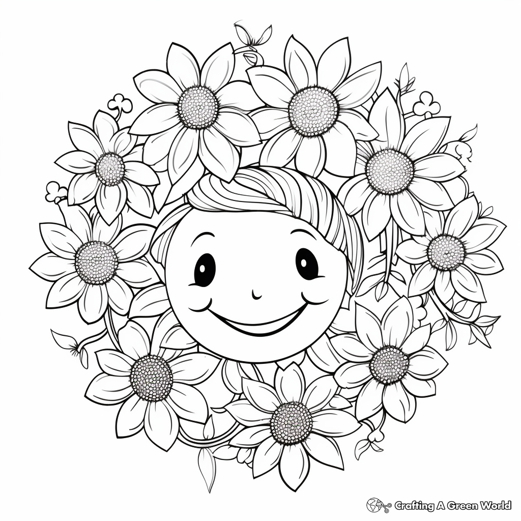 Kid-Friendly Daisy Wreath Coloring Pages 4