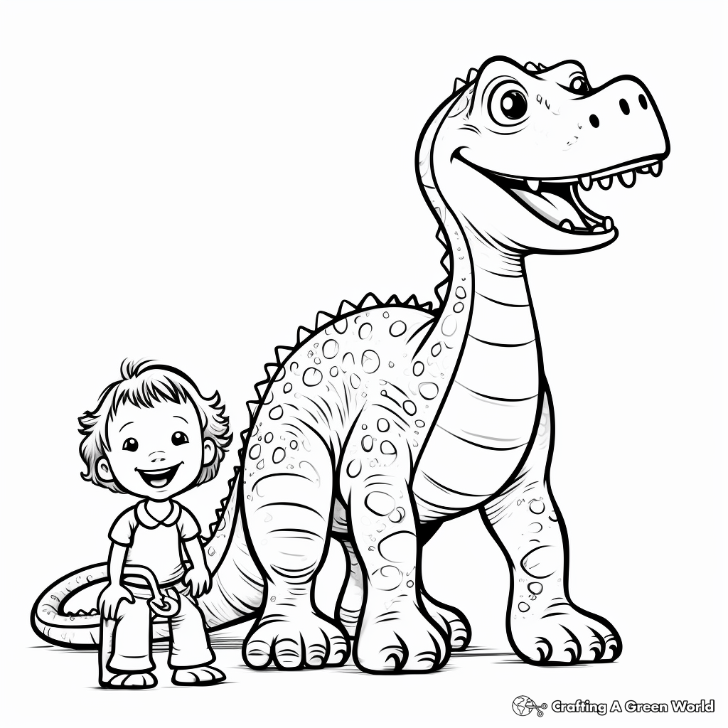 Kid-Friendly Diplodocus with Dinosaur Friends Coloring Pages 2