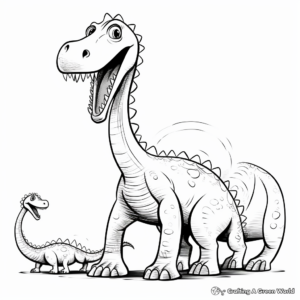Kid-Friendly Diplodocus with Dinosaur Friends Coloring Pages 4