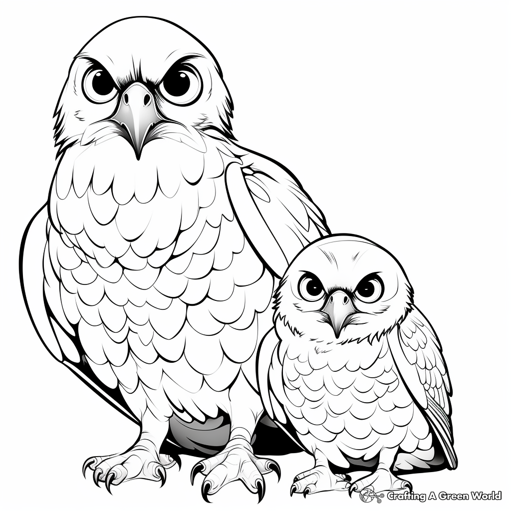 Kid-Friendly Hawk and Chicks Coloring Pages 1