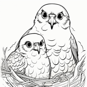 Kid-Friendly Hawk and Chicks Coloring Pages 2