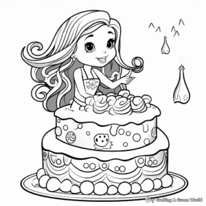 Kid-Friendly Mermaid Cake Coloring Pages 1