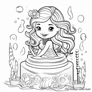 Kid-Friendly Mermaid Cake Coloring Pages 2