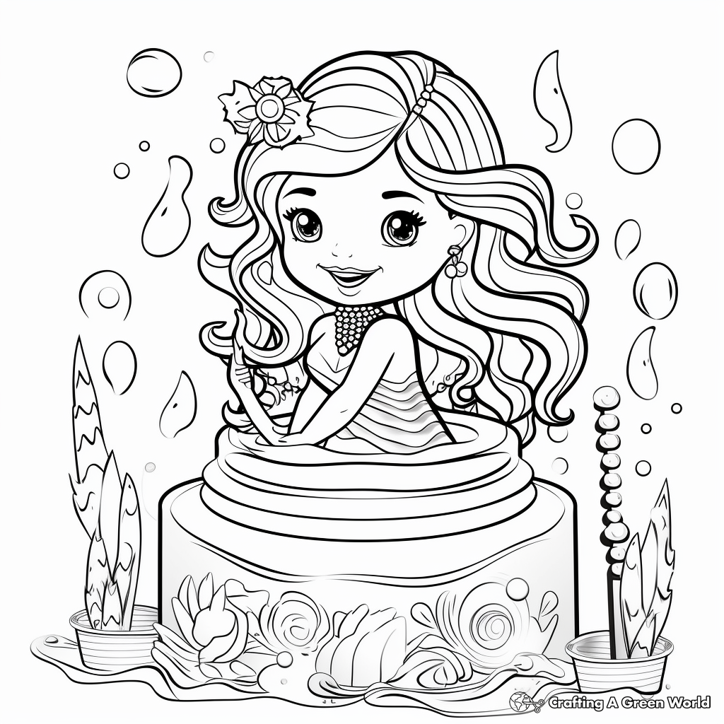 Kid-Friendly Mermaid Cake Coloring Pages 2