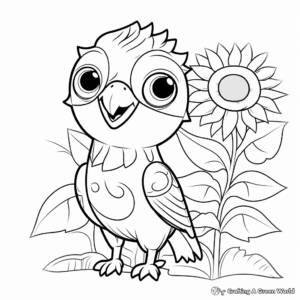 Kid-Friendly Parrot and Sunflower Coloring Pages 1
