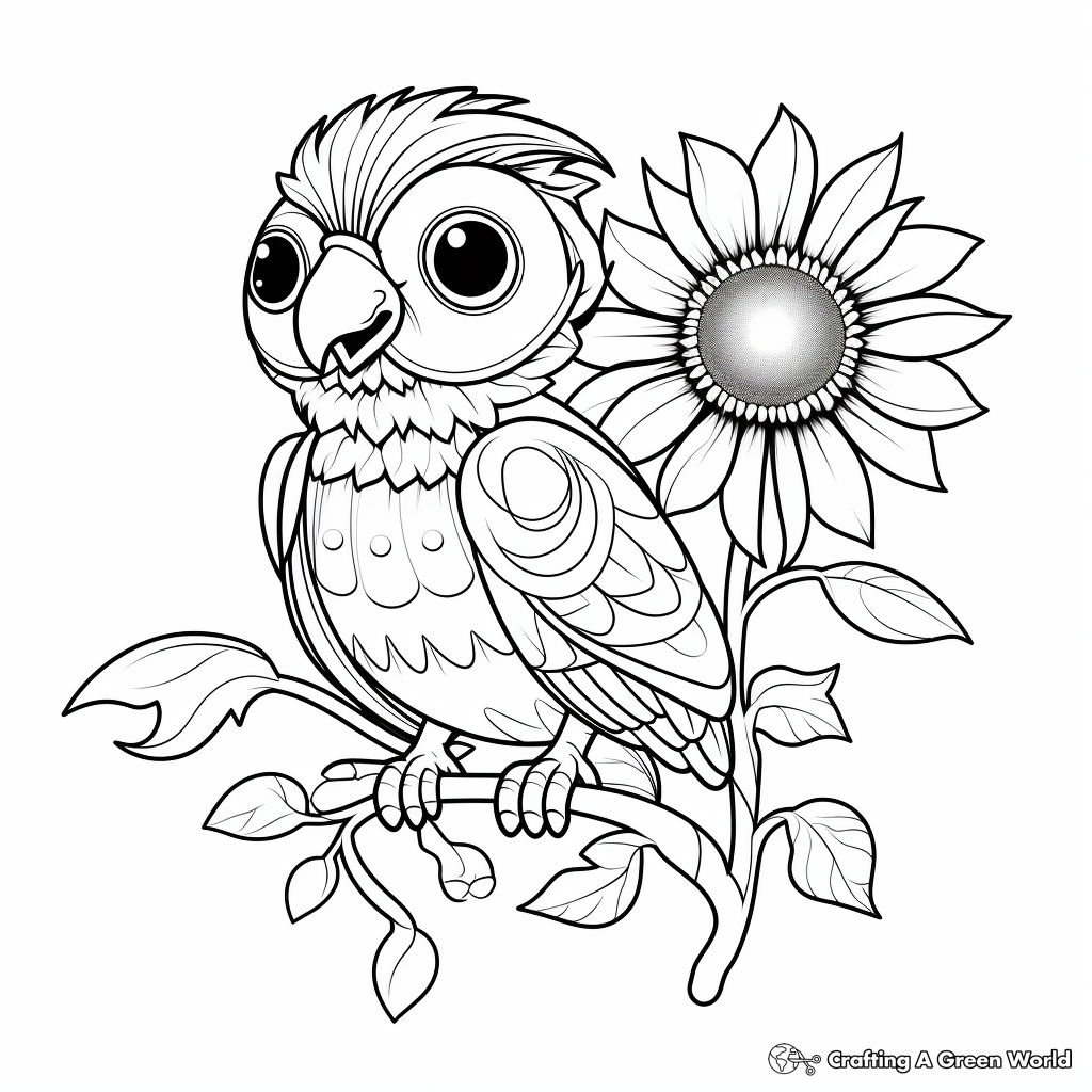 Kid-Friendly Parrot and Sunflower Coloring Pages 2