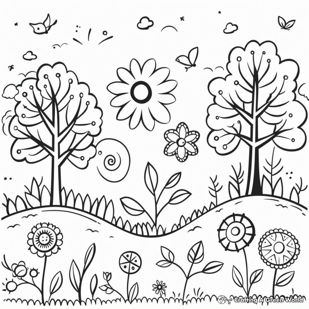 Kid-Friendly Printable Springtime Forest Coloring Pages 3