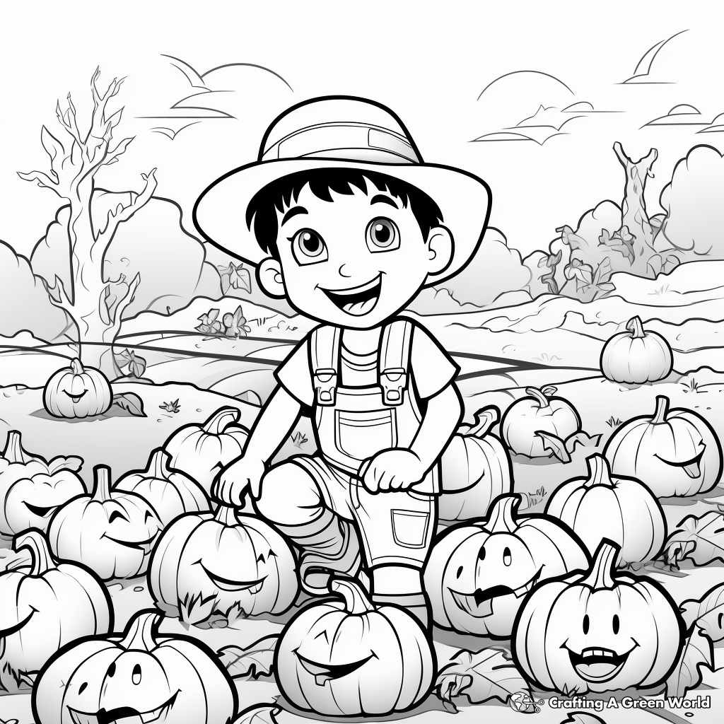 Kid-Friendly Pumpkin Patch Coloring Pages 2