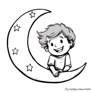 Kid-Friendly Smiling Crescent Moon Coloring Pages 1