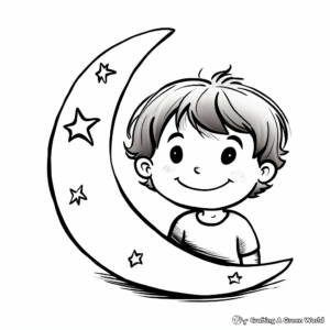 Kid-Friendly Smiling Crescent Moon Coloring Pages 2