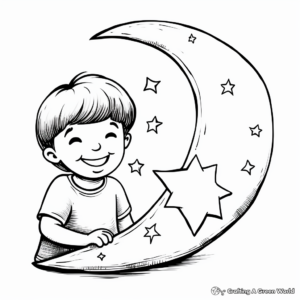 Kid-Friendly Smiling Crescent Moon Coloring Pages 4