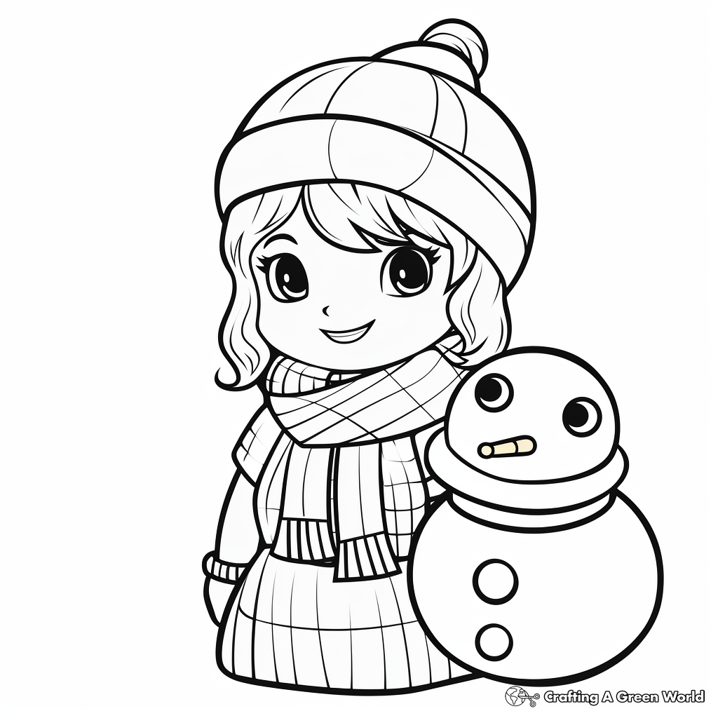 Kid-Friendly Winter Princess and Snowman Coloring Pages 2