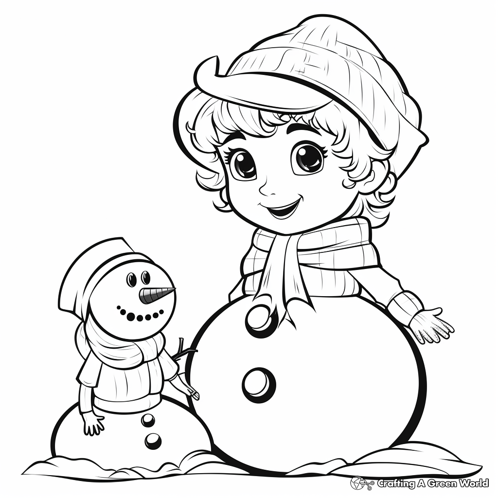 Kid-Friendly Winter Princess and Snowman Coloring Pages 3