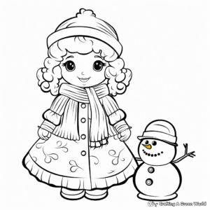 Kid-Friendly Winter Princess and Snowman Coloring Pages 4