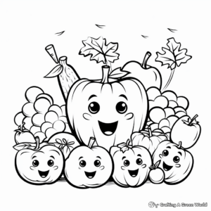 Kid-Level Fruits and Vegetables Coloring Pages 1