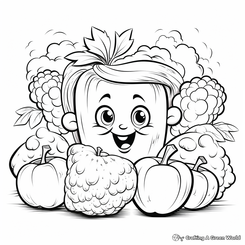 Kid-Level Fruits and Vegetables Coloring Pages 3