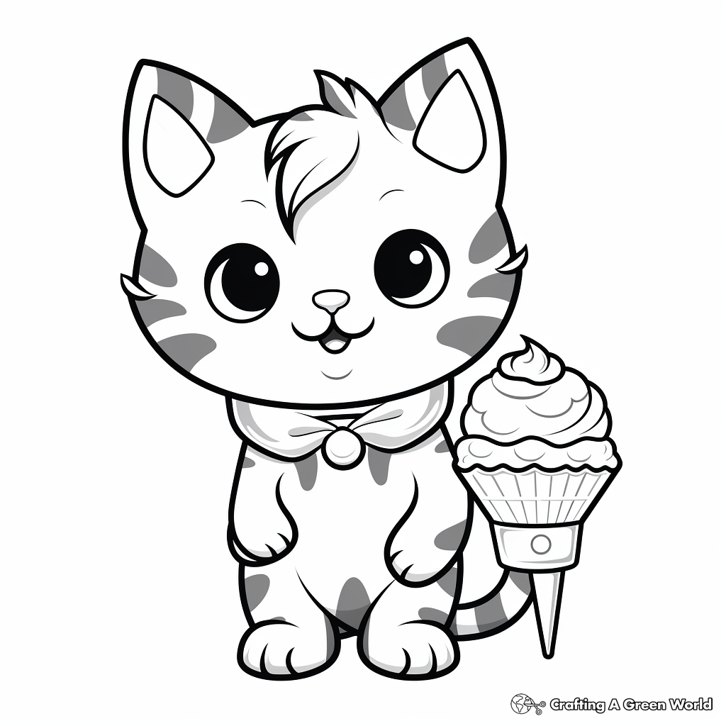 Kids Friendly Cartoon Cat With Ice Cream Coloring Pages 1