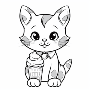 Kids Friendly Cartoon Cat With Ice Cream Coloring Pages 2