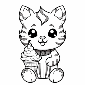 Kids Friendly Cartoon Cat With Ice Cream Coloring Pages 3
