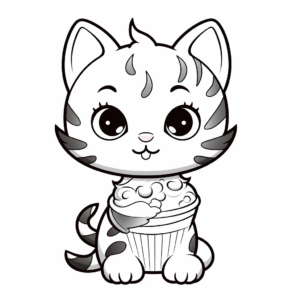Kids Friendly Cartoon Cat With Ice Cream Coloring Pages 4