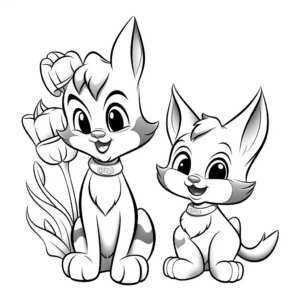 Kids-Friendly Cartoon Kittens and Tulip Coloring Pages 2